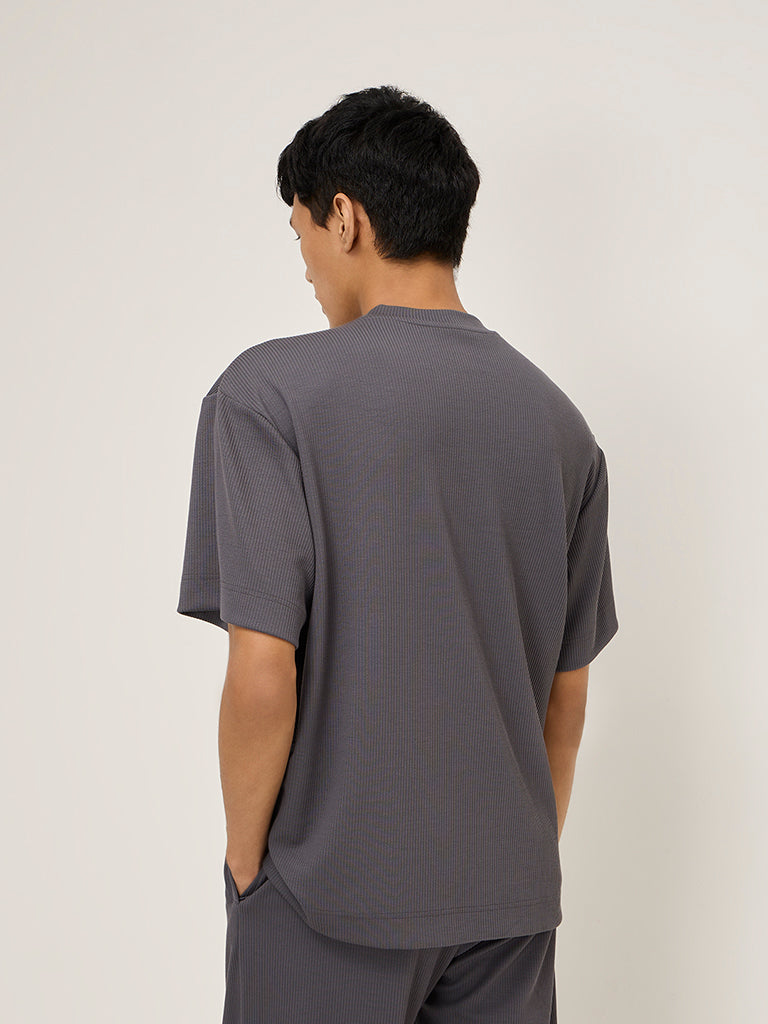 Studiofit Dark Grey Ribbed Relaxed-Fit T-Shirt