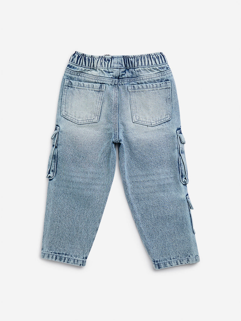 HOP Kids Light Blue  Cargo-Style Relaxed - Fit Mid - Rise Jeans