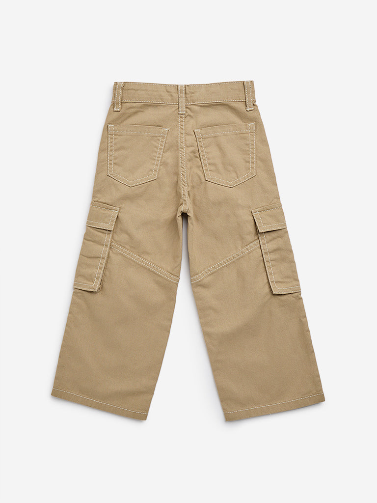 HOP Kids Beige Cargo-Style Mid-Rise Cotton Trousers