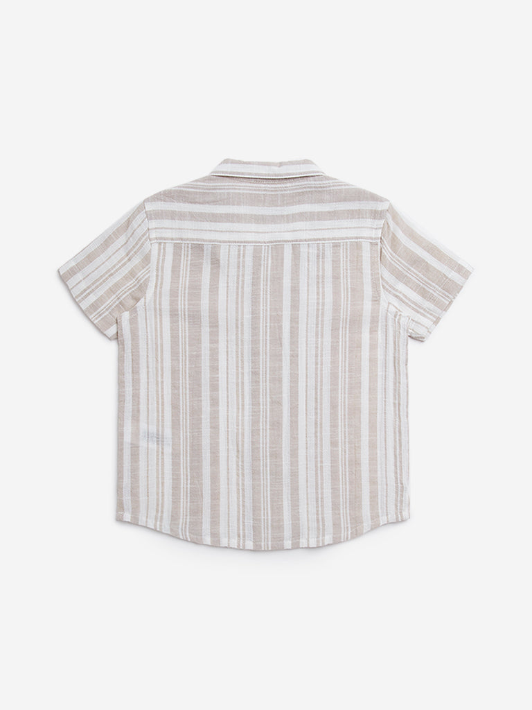 HOP Kids Taupe Striped Resort-Fit Cotton Shirt