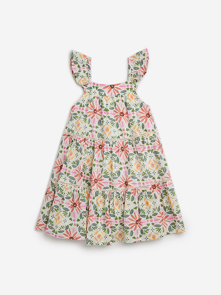 HOP Kids Multicolour Floral Printed Tiered Cotton Dress