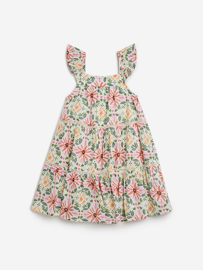 HOP Kids Multicolour Floral Printed Tiered Cotton Dress