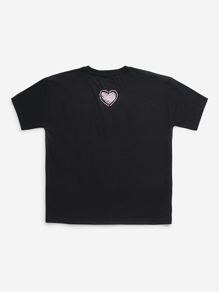 Y&F Kids Black Cityscape Design Cotton T-Shirt