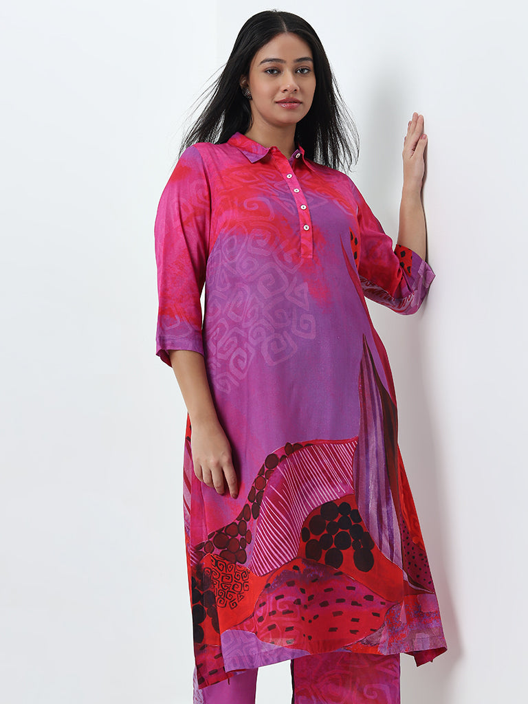 Diza Magenta Printed A-Line Kurta