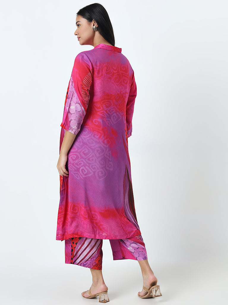 Diza Magenta Printed A-Line Kurta