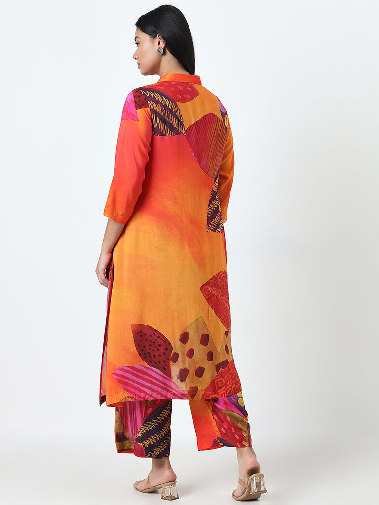 Diza Orange Tropical Printed A-Line Kurta