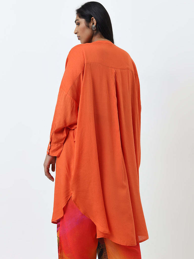 Diza Orange Embellished High-Low Cotton Kurta