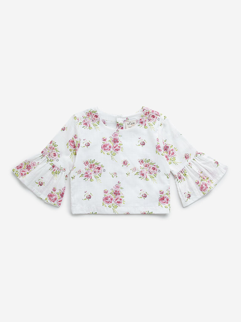 Utsa Kids White Floral Design Cotton Top - (2 -8yrs)