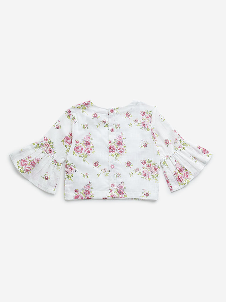 Utsa Kids White Floral Design Cotton Top - (2 -8yrs)