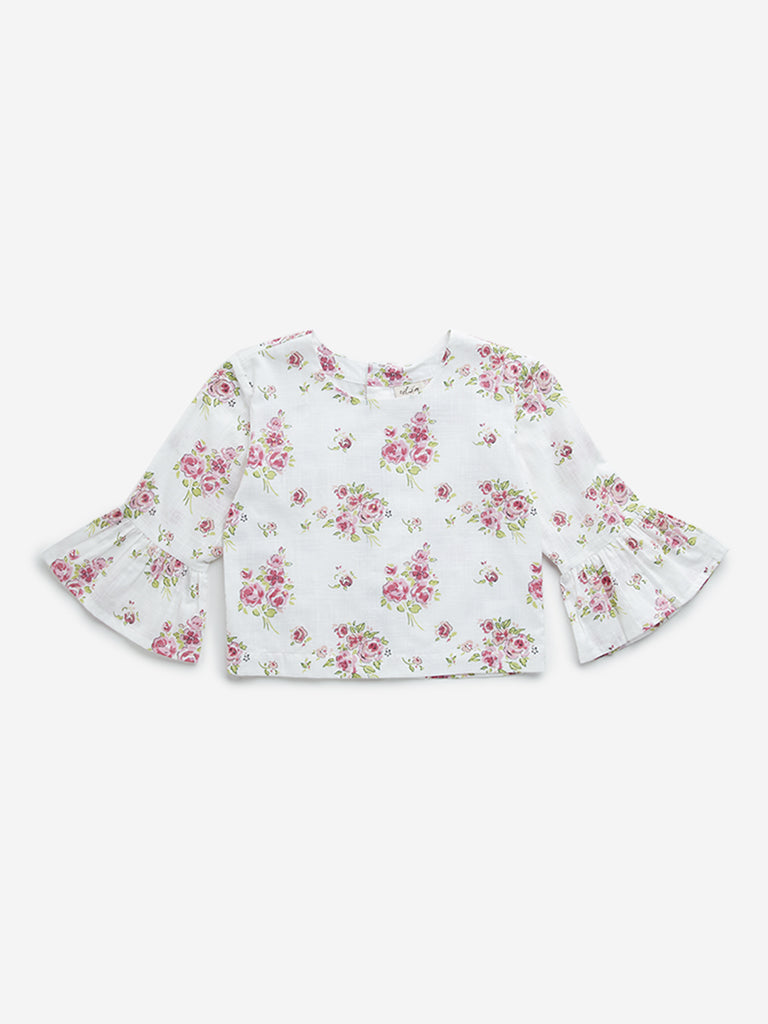 Utsa Kids White Floral Design Cotton Top - (8 -14yrs)