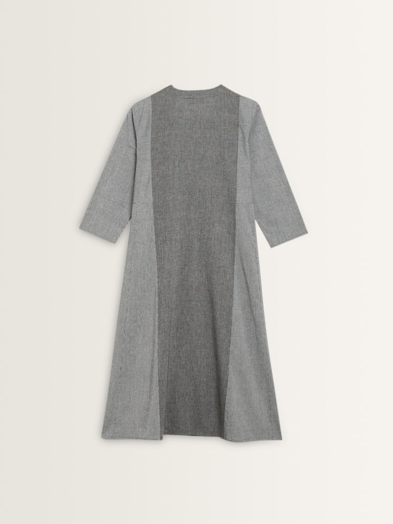 Utsa Grey Mirror-Work A-Line Cotton Kurta