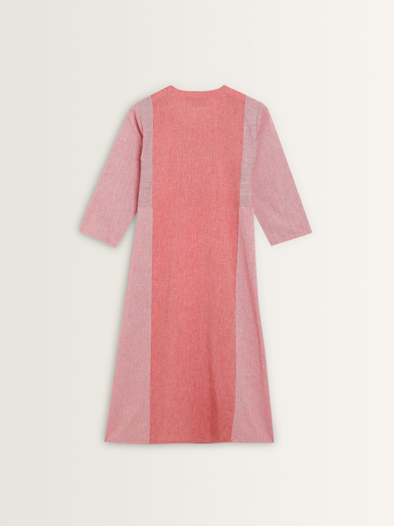 Utsa Light Pink Mirror-Work A-Line Cotton Kurta