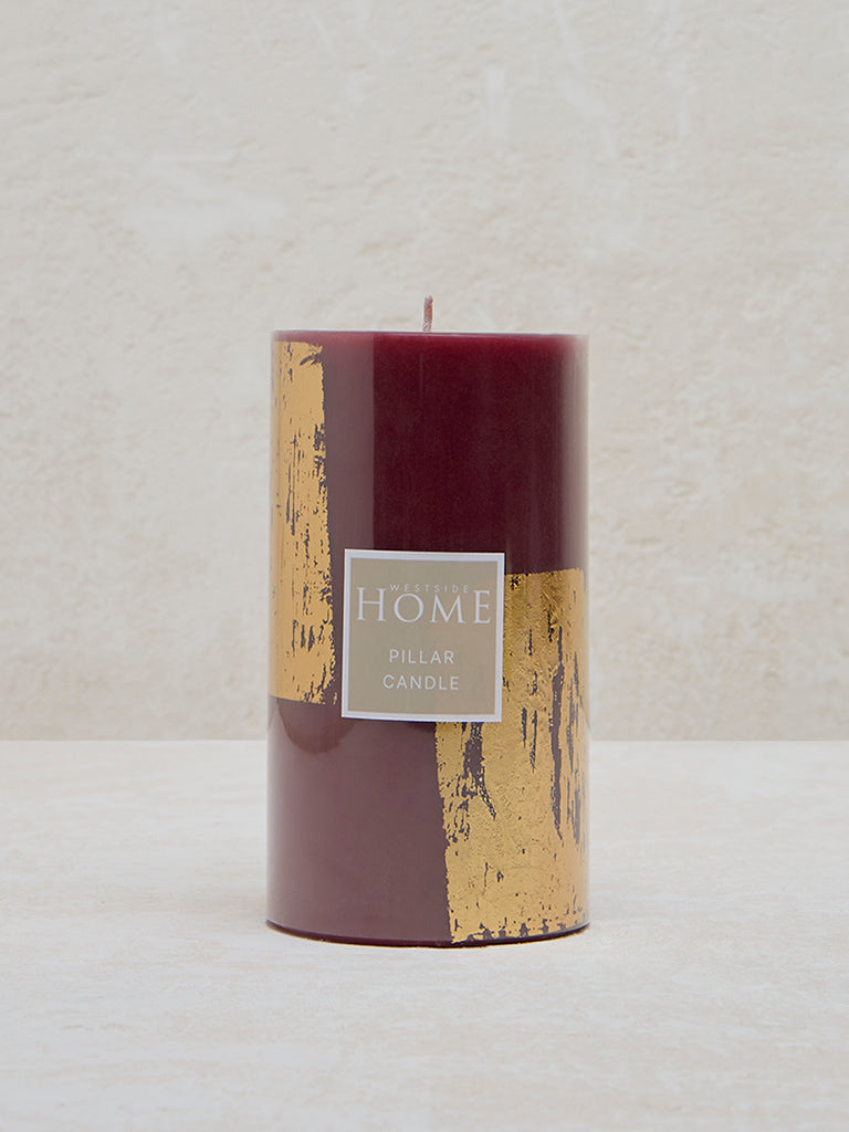 Westside Home Maroon Foiling Detailed Pillar Candle