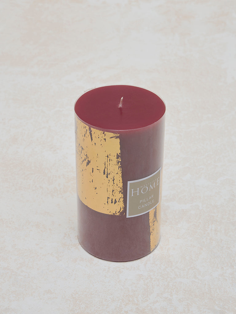 Westside Home Maroon Foiling Detailed Pillar Candle