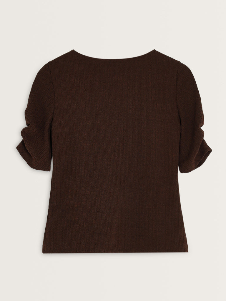 Wardrobe Brown Ribbed Textured Top