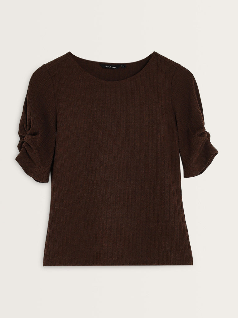 Wardrobe Brown Ribbed Textured Top