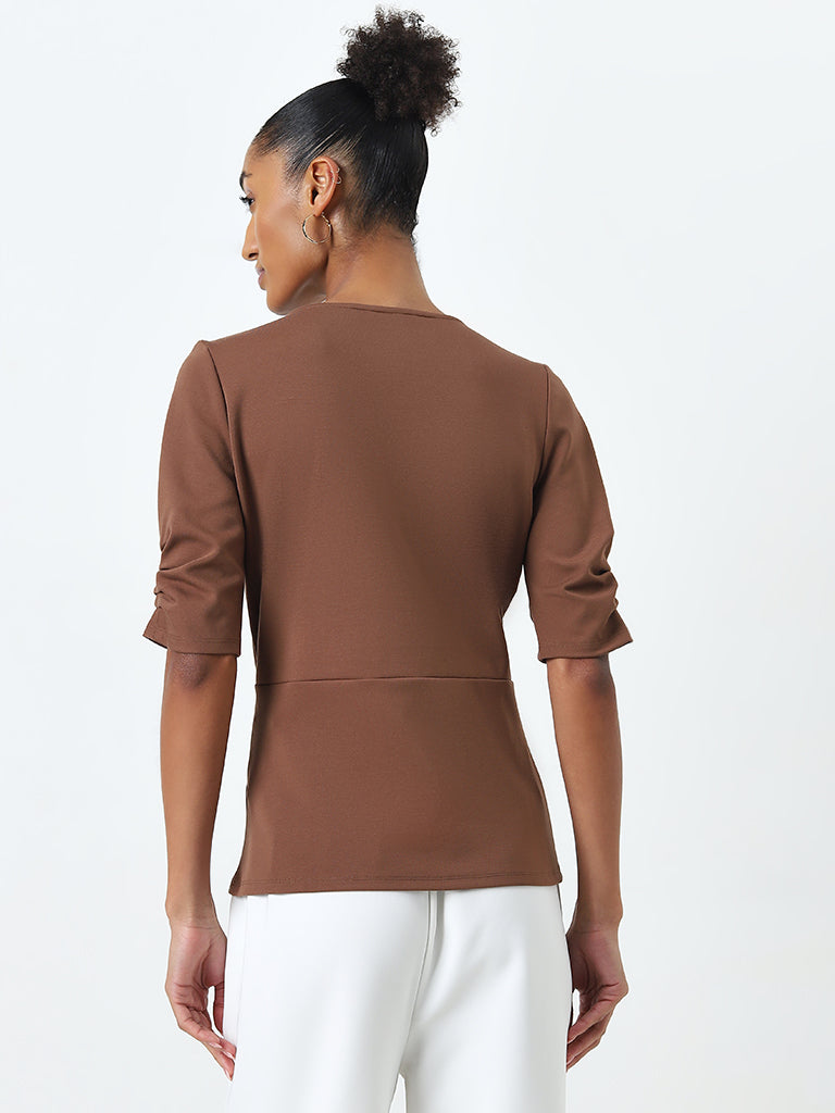 Wardrobe Brown Wrap-Style Top