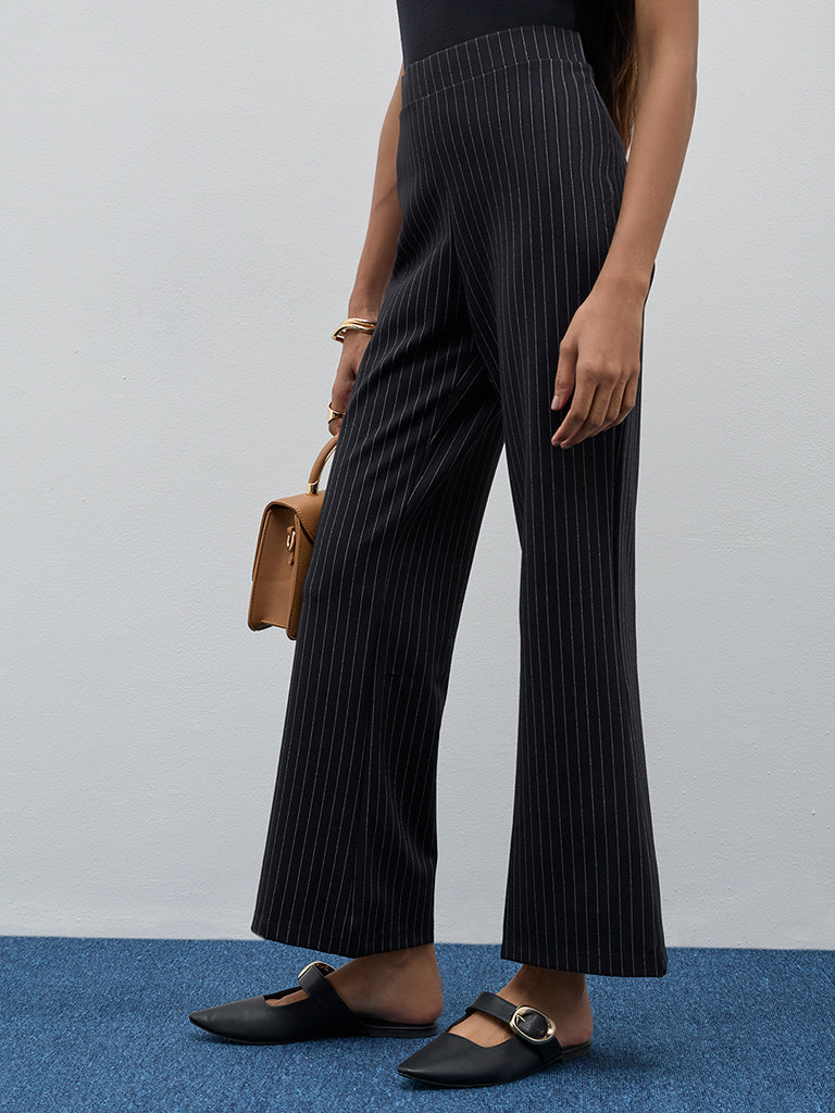 Wardrobe Black Pinstriped High-Rise Trousers