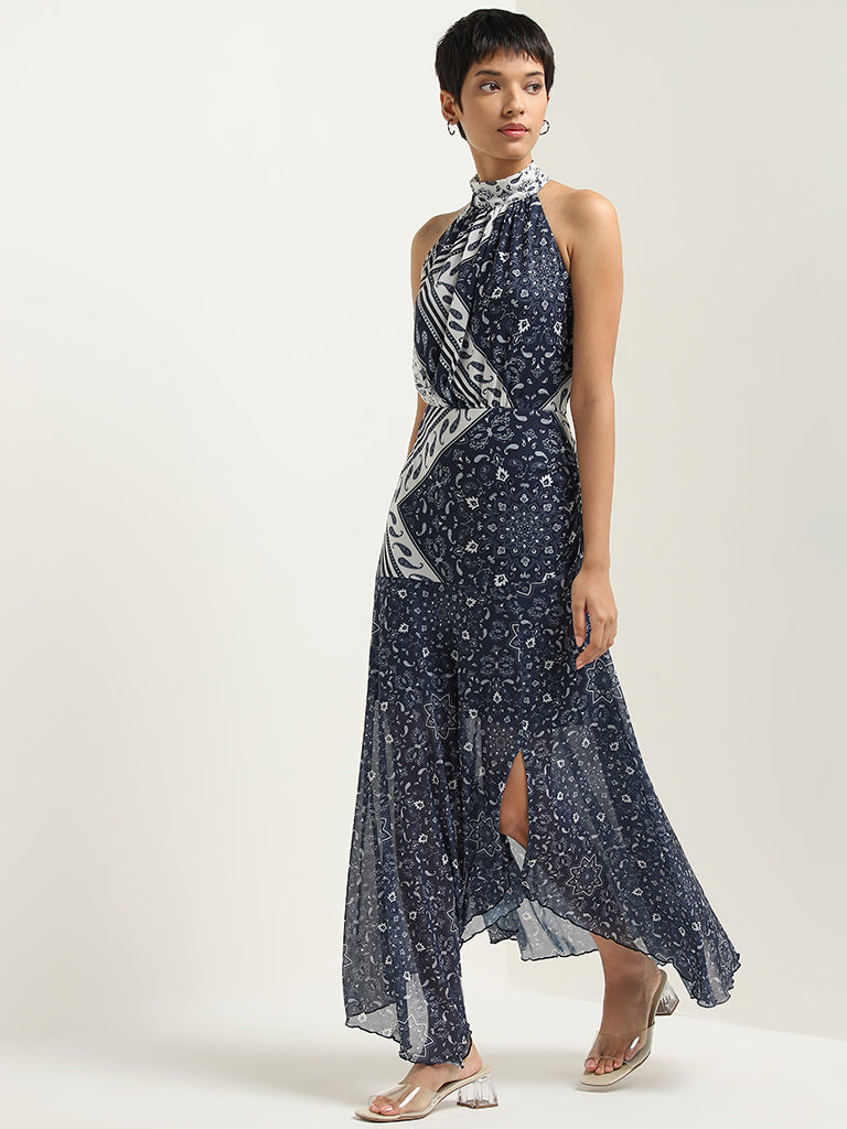 LOV Navy Paisley Printed Maxi Dress