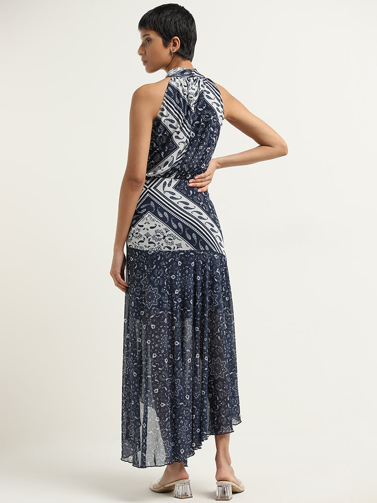 LOV Navy Paisley Printed Maxi Dress