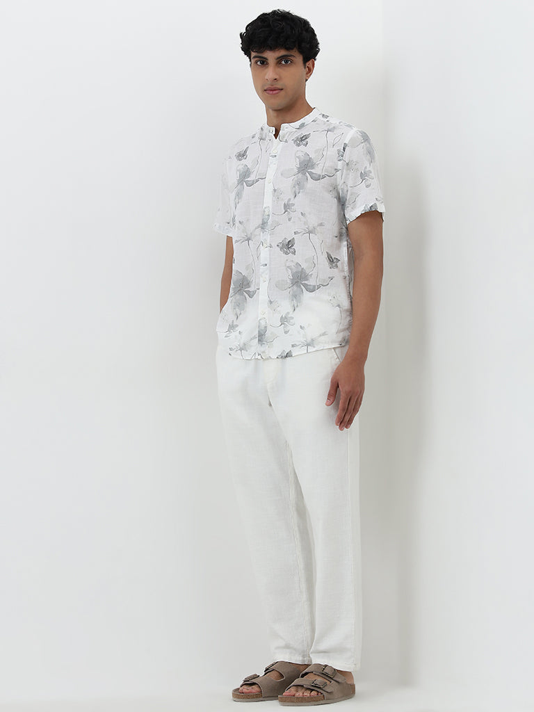 ETA Light Grey Floral Design Resort-Fit Cotton Shirt