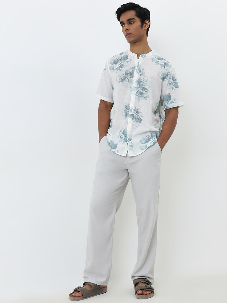 ETA Blue Floral Design Resort Fit Cotton Shirt