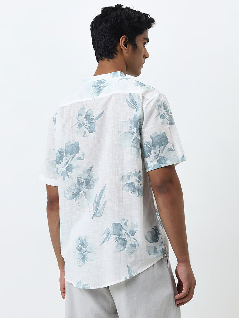 ETA Blue Floral Design Resort Fit Cotton Shirt