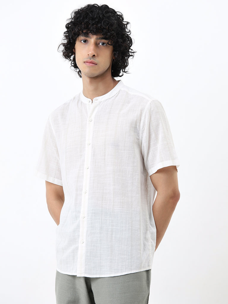 ETA White Self-Striped Resort Fit Cotton Shirt