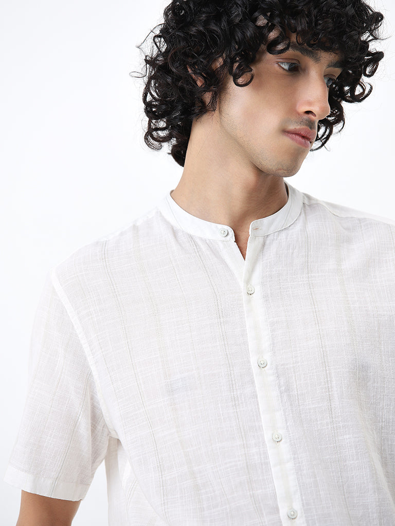 ETA White Self-Striped Resort Fit Cotton Shirt