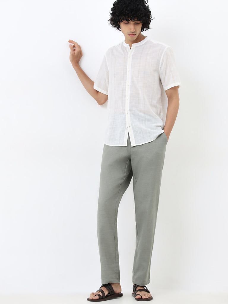 ETA White Self-Striped Resort Fit Cotton Shirt