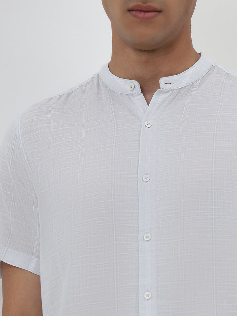 ETA Light Grey Self-Striped Resort-Fit Cotton Shirt