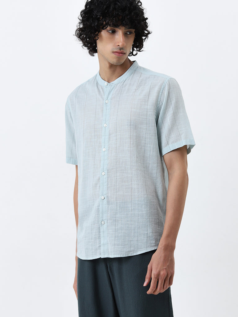 ETA Light Blue Self-Striped Resort Fit Cotton Shirt