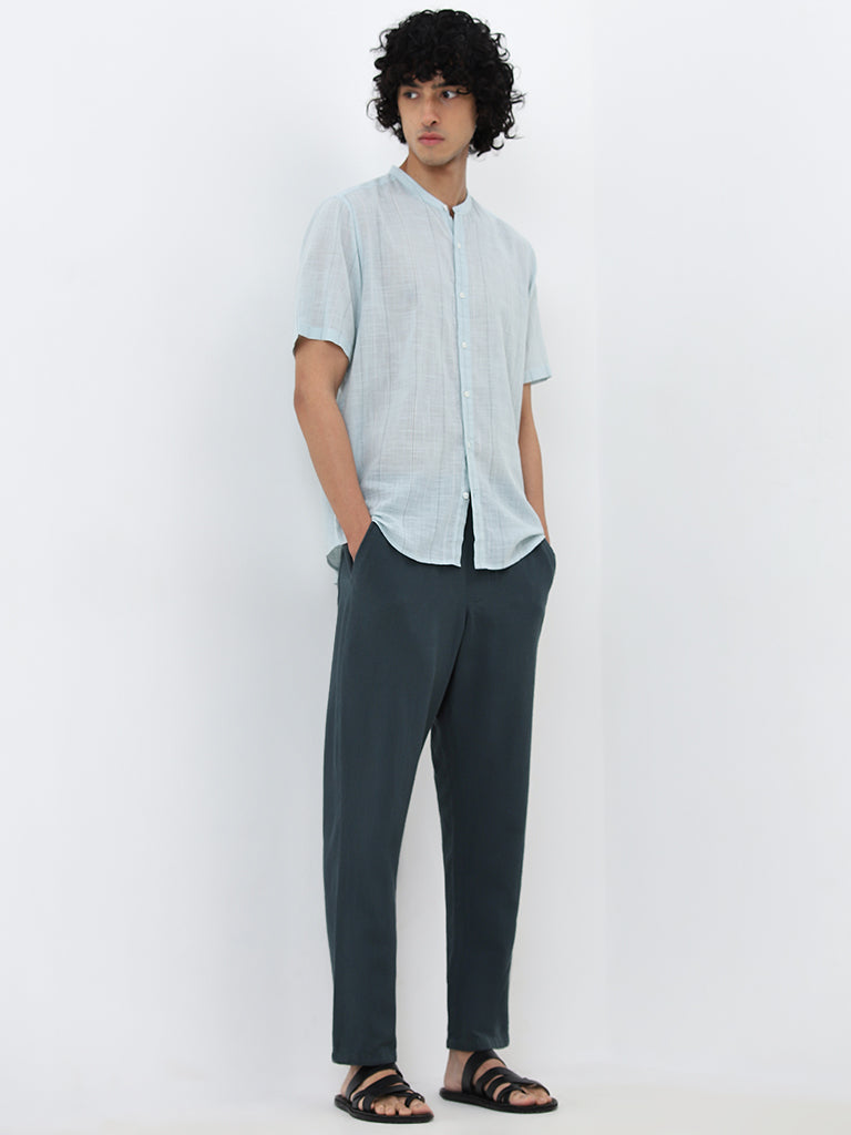 ETA Light Blue Self-Striped Resort Fit Cotton Shirt