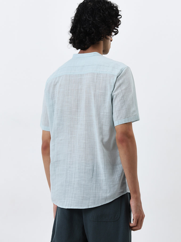 ETA Light Blue Self-Striped Resort Fit Cotton Shirt