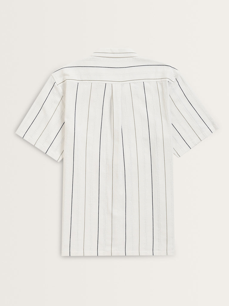 ETA White Striped Relaxed-Fit Cotton Shirt