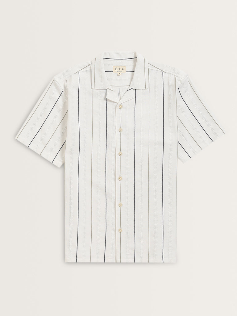 ETA White Striped Relaxed-Fit Cotton Shirt