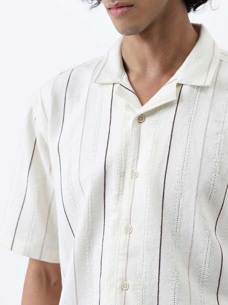 ETA Off-White Stripe Printed Relaxed-Fit Cotton Shirt