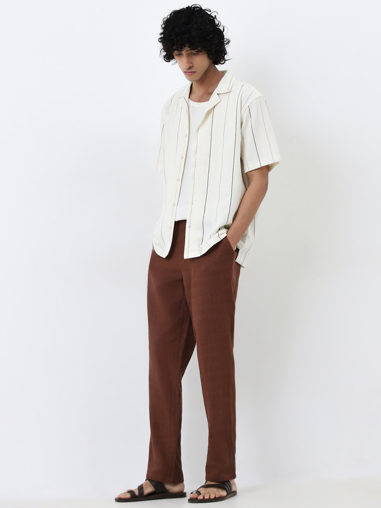 ETA Off-White Stripe Printed Relaxed-Fit Cotton Shirt