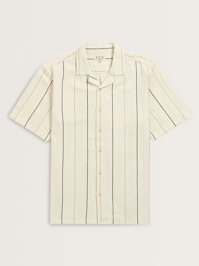 ETA Off-White Stripe Printed Relaxed-Fit Cotton Shirt