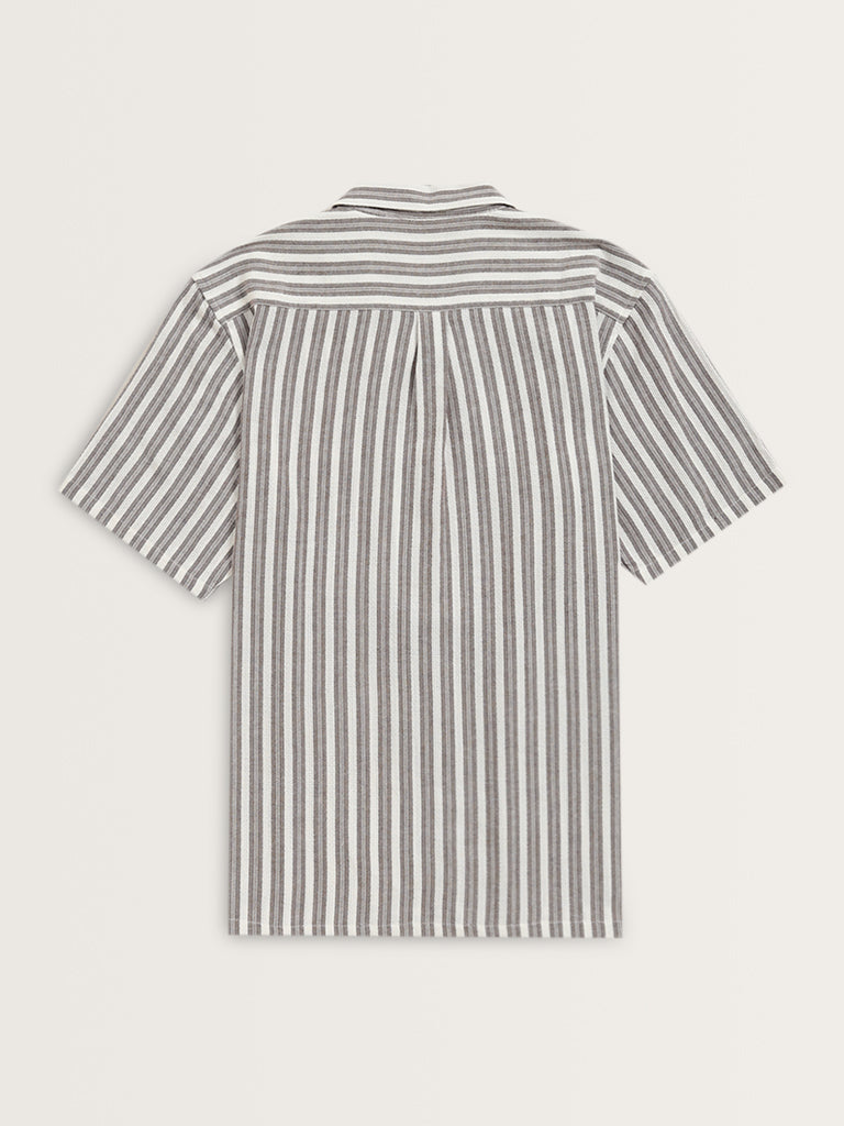 ETA Brown Vertical Stripes Relaxed-Fit Cotton Shirt