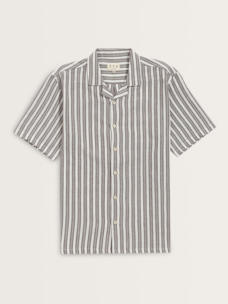 ETA Brown Vertical Stripes Relaxed-Fit Cotton Shirt