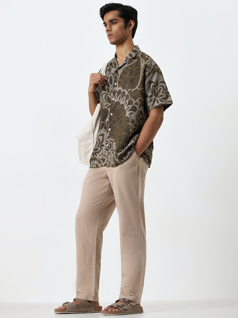 ETA Olive Floral Printed Relaxed-Fit Shirt