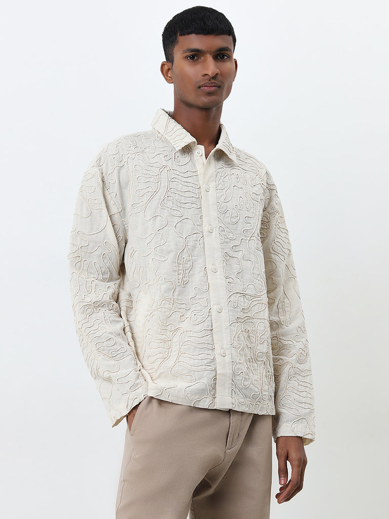 ETA Off-White Embroidered Relaxed-Fit Cotton Blend Shirt