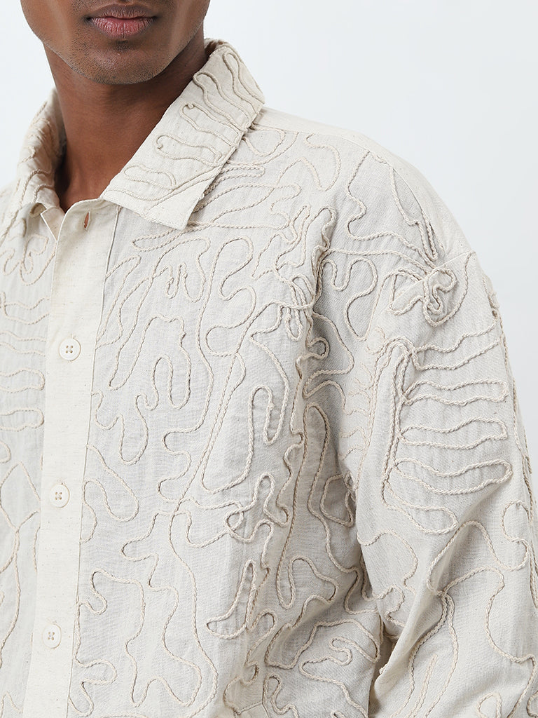 ETA Off-White Embroidered Relaxed-Fit Cotton Blend Shirt