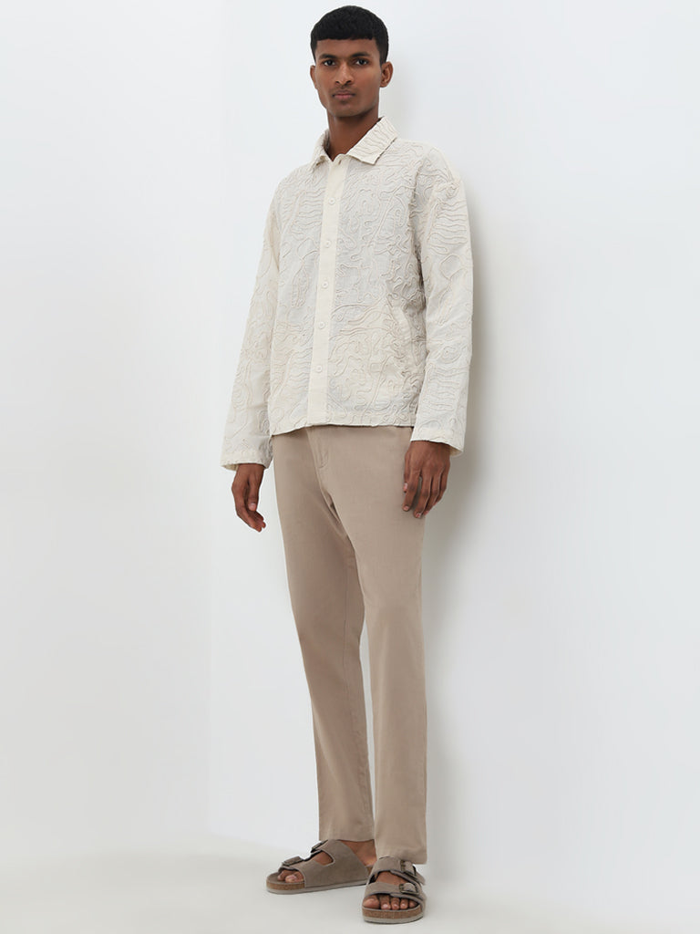 ETA Off-White Embroidered Relaxed-Fit Cotton Blend Shirt