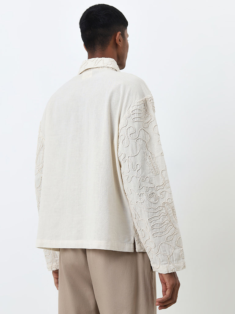 ETA Off-White Embroidered Relaxed-Fit Cotton Blend Shirt