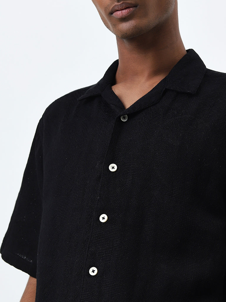 ETA Black Knitted Relaxed-Fit Cotton Shirt