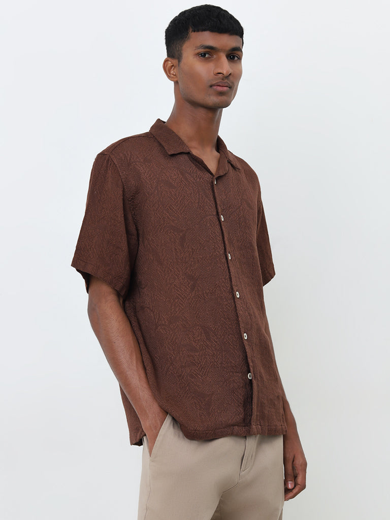 ETA Brown Knitted Relaxed-Fit Cotton Shirt