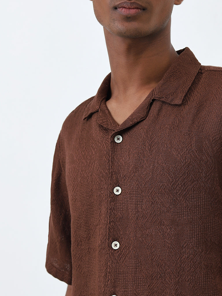 ETA Brown Knitted Relaxed-Fit Cotton Shirt