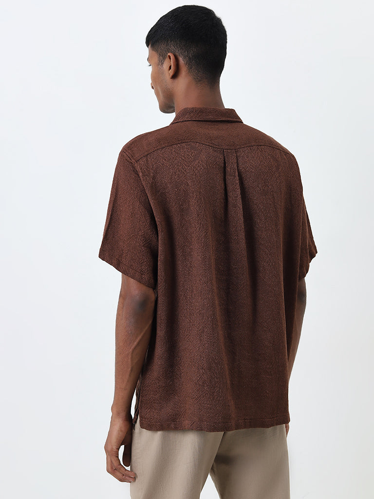 ETA Brown Knitted Relaxed-Fit Cotton Shirt